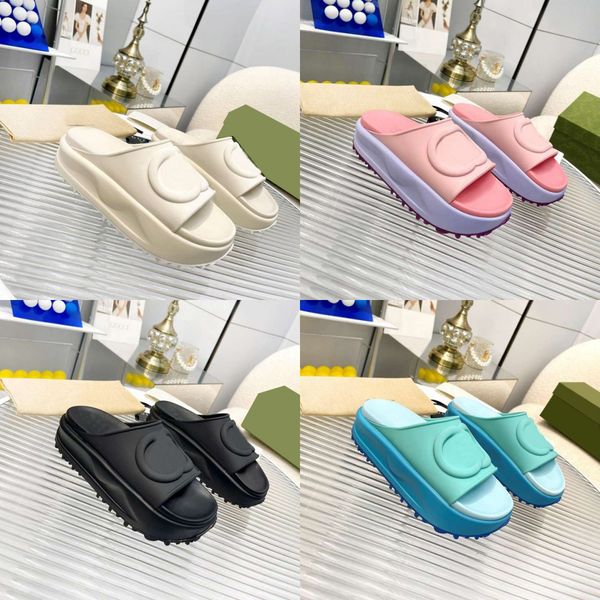 

designer slippers women sandals cut out platform shoes wedge rubber slipper transparent materials slides classic beach sandal summer slipper, Black