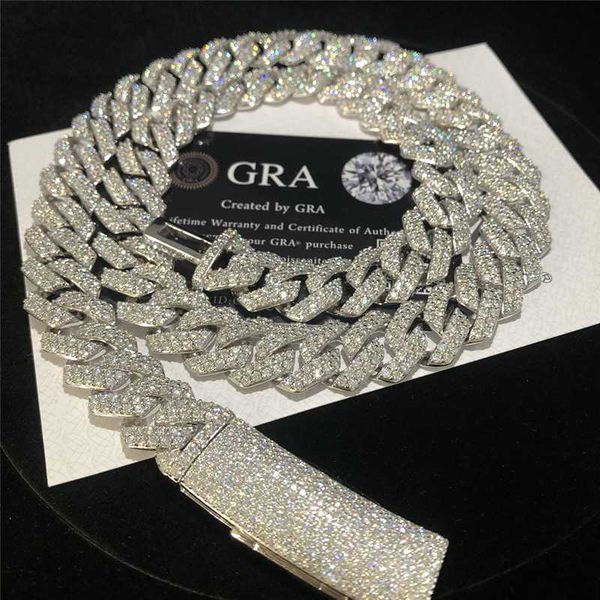 

moissanite jewelry 925 sterling silver cuban necklace 2 row vvs moissanite diamond long clasp cuban link chain hip hop bracelet