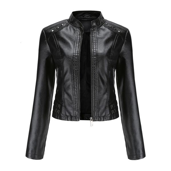 

womens leather faux jacket women rivet moto biker zipper spring in outerwears autumn motorcycle xs black 230828