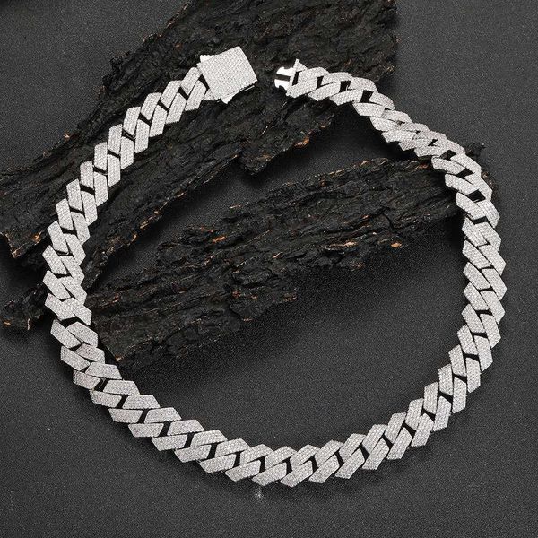 

factory wholesale hip hop ice out zircon cuban link chain 20 mm gold plated men necklace, Silver