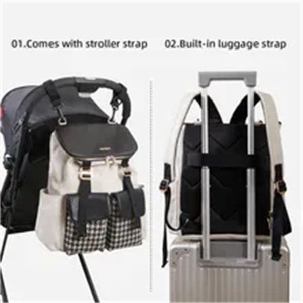 

sunveno mommy diaper bag backpack multifunction stylish baby bag with changing pad large capacity houndstooth diaper backpack a4, Black