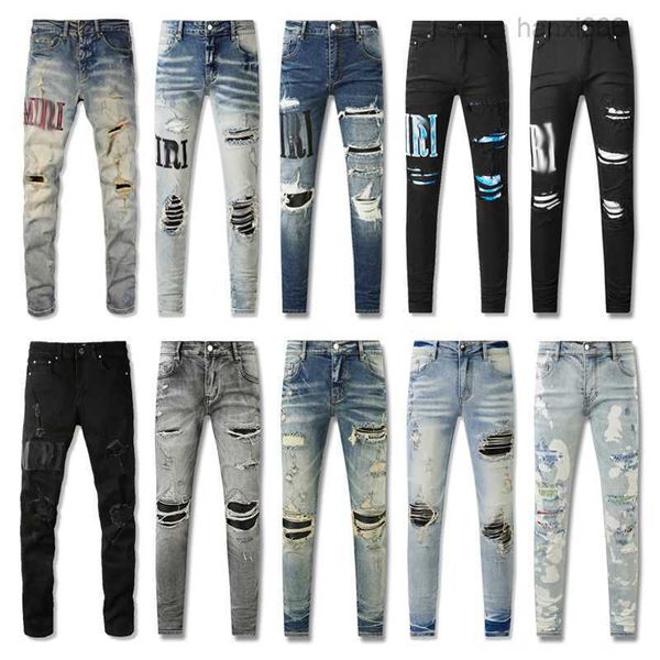 

2023new men hole light blue dark gray italy brand man long streetwear skinny slim straight biker jean for d2 ###