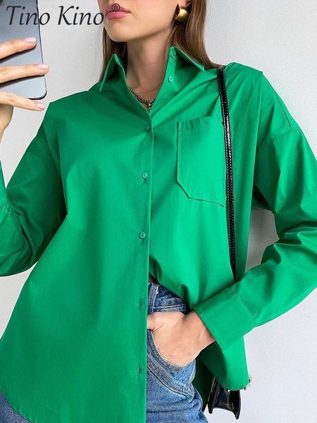 

women's blouses shirts solid oversized women shirt elegant green plain lapel office ladies shirts with pocket spring fashion long sleev, White