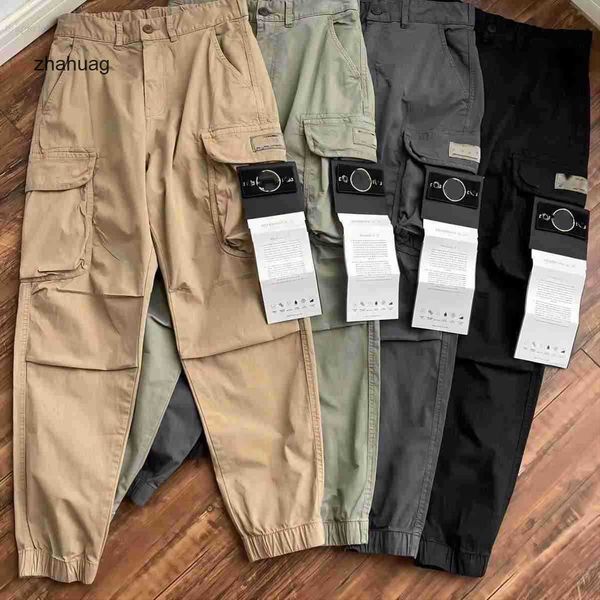 

2023 high version stones island pants badge spring summer new belt leggings cargo pants high street casual leggings trend, Black