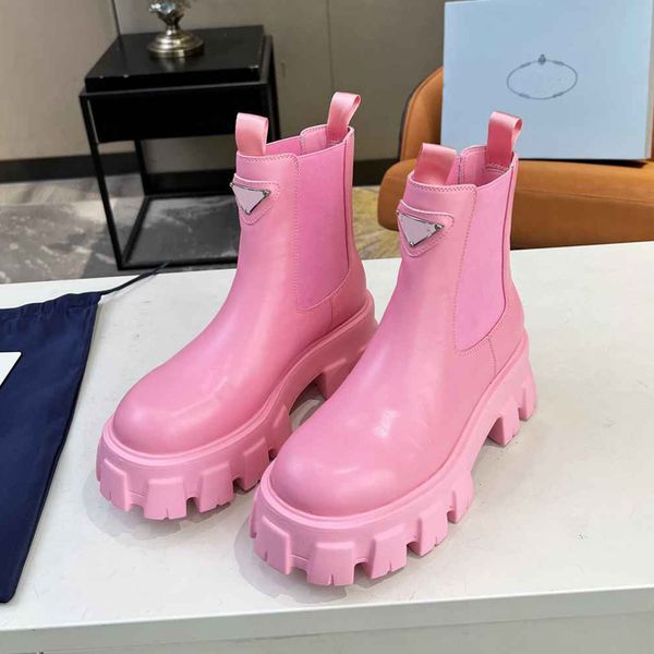 

women luxury designers ankle boots half boots colorful calfskin quality flat shoes opening platform motorcycle boots slip-on boots 03, Black