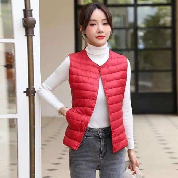 

title autumn and winter light down vest for women white duck with inner jacket, Black