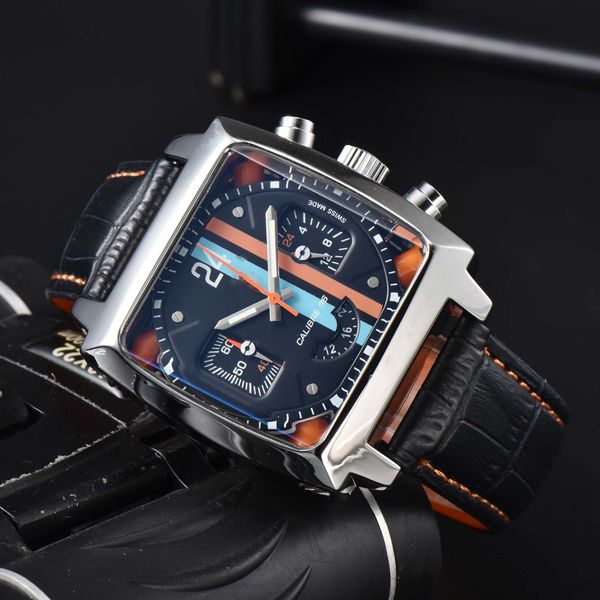 

new brand taag-heuex morocco luxury men's watches sport leather strap quartz watches designer watches, Slivery;brown