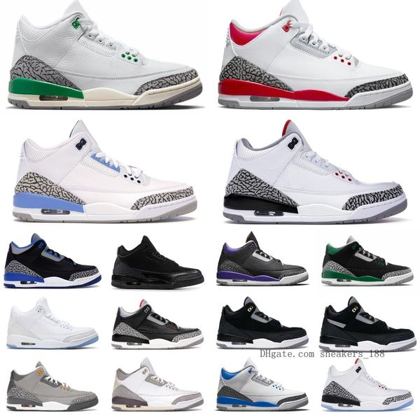 

designer jumpman 3 3s basketball shoes cardinal red dark iris muslin racer blue pine green cool grey fragment unc laser georgetown men women, Black