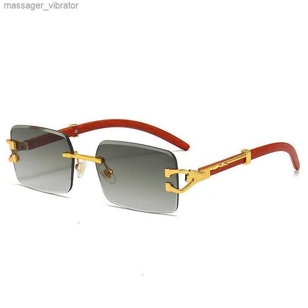 

sunglasses frameless new for fashion men's personalized leopard wood pattern mirror legs box for women's fashion aqsa 2 2698, White;black