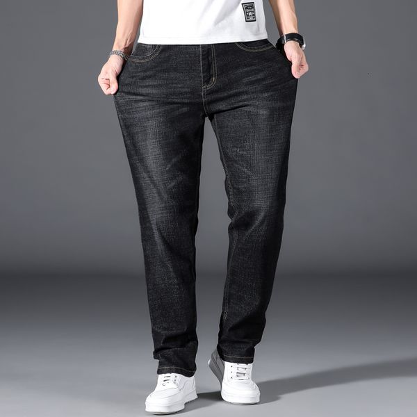 

mens jeans plus size 42 44 48 50 classic loose straight black blue stretch business casual trousers male brand pants 230828