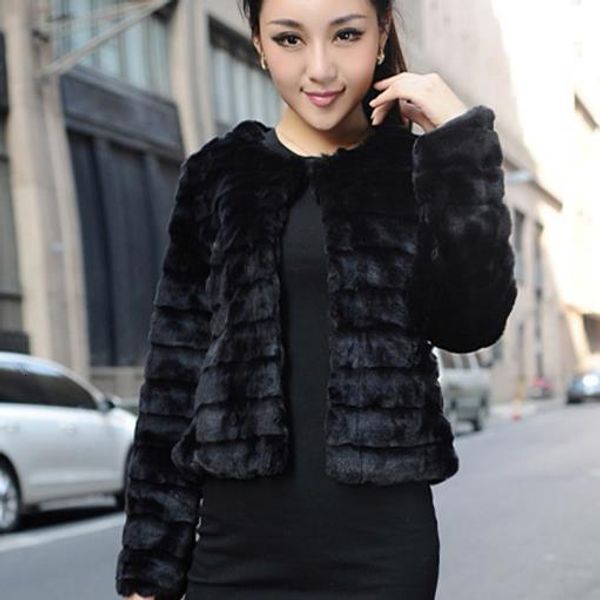 

womens fur faux winter vintage coat short trench jacket hairy overcoat artificial women coats 230828, Black