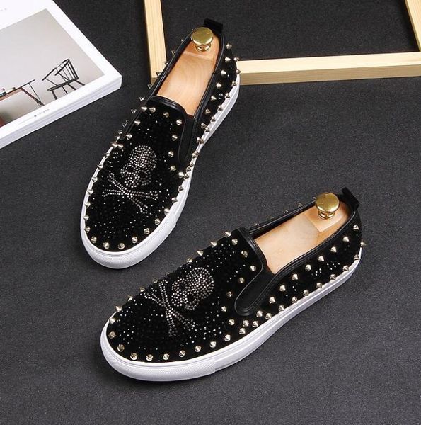 

loafers men shoes imitation matching pure handmade rhinestones classic trend youth pointed toe party banquet fashion casual shoes size:eu39-, Black