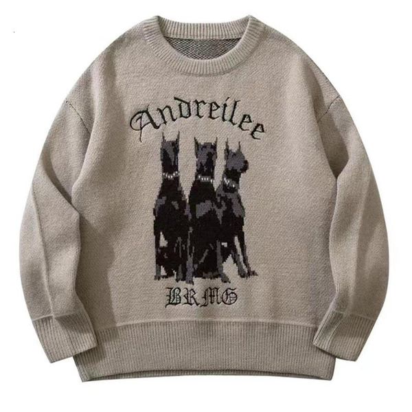 

men's sweaters men vintage sweater y2k streetwear hip hop vintage knitted women doberman dog sweaters harajuku fashion retro casual kni, White;black