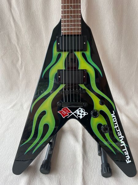 

factory customized new electric guitar with v-shaped green camouflage finish