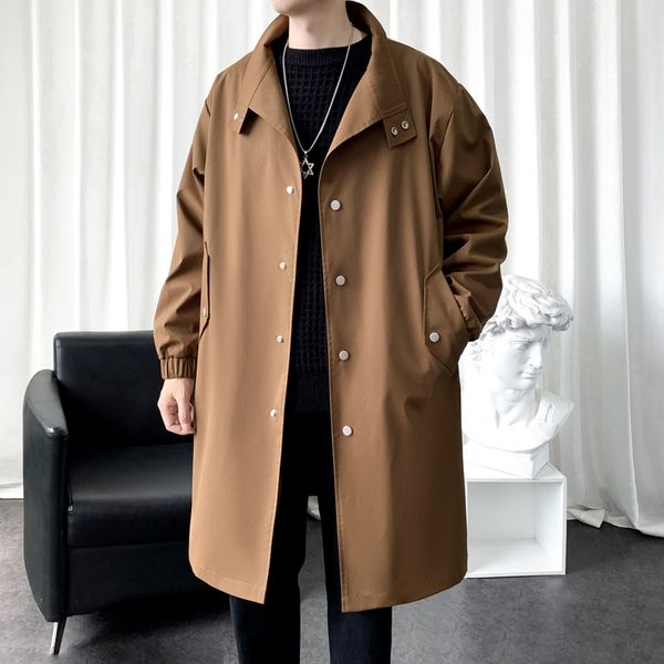 

men's trench coats 2023 autumn men stylish long hooded windbreaker slim fit overcoat outwear 230828, Tan;black