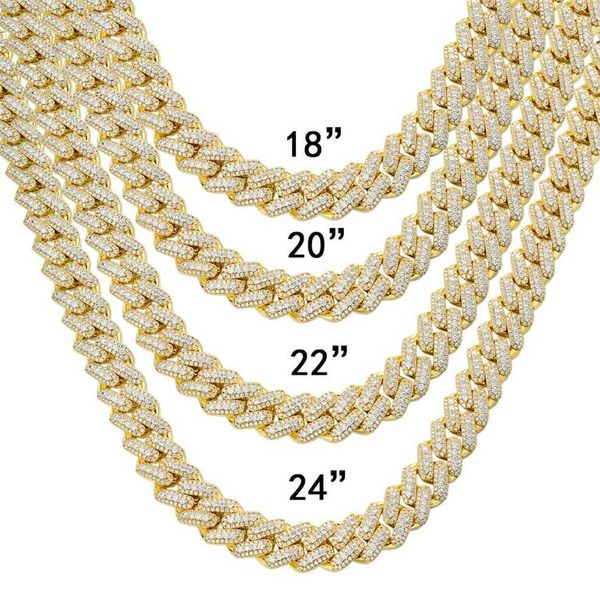 

18mm moissanite iced out diamond gold color chain necklace 925 sterling silver necklace miami cuban link chain