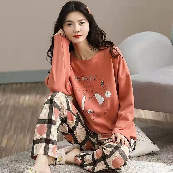 

womens sleepwear pajamas womens spring and autumn longsleeved winter homewear plus size simple cotton loose suit outer wear 230828, Black;red