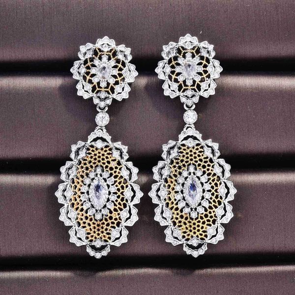 

Designer earrings Buccellati Luxury Top Italian process palace style lace through flower two-color electroplating earrings female fashion Accessories Jewelry