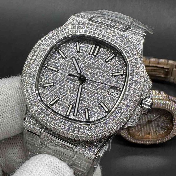 

iced out men watch 5711 swarovski diamonds everywhere silver case 40mm cal.324 automatic high grade men watches, Slivery;brown