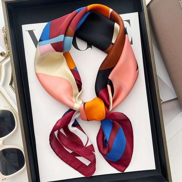 

spring and summer style printed silk scarf female korean version color matching small square fashionable, Blue;gray