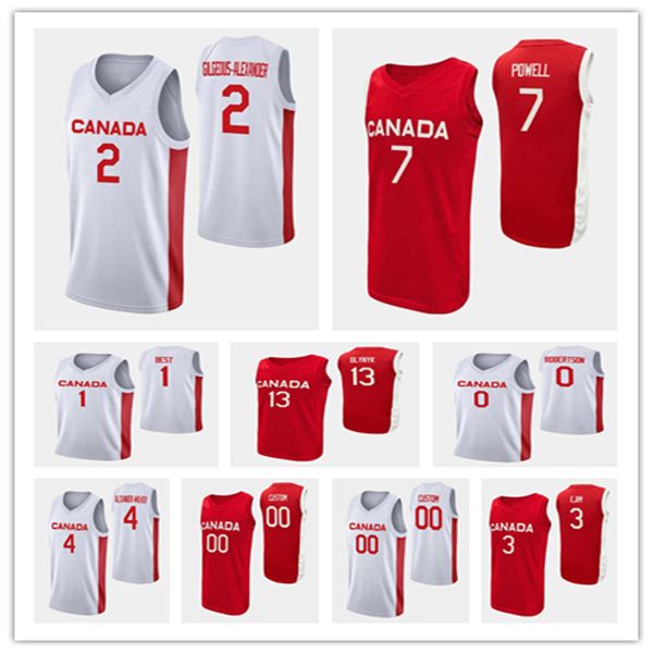 

printed 2023 world cup canada basketball jersey shai gilgeous-alexander kelly olynyk kyle wiltjer nickeil alexander-walker kevin pangos kass, Black;red