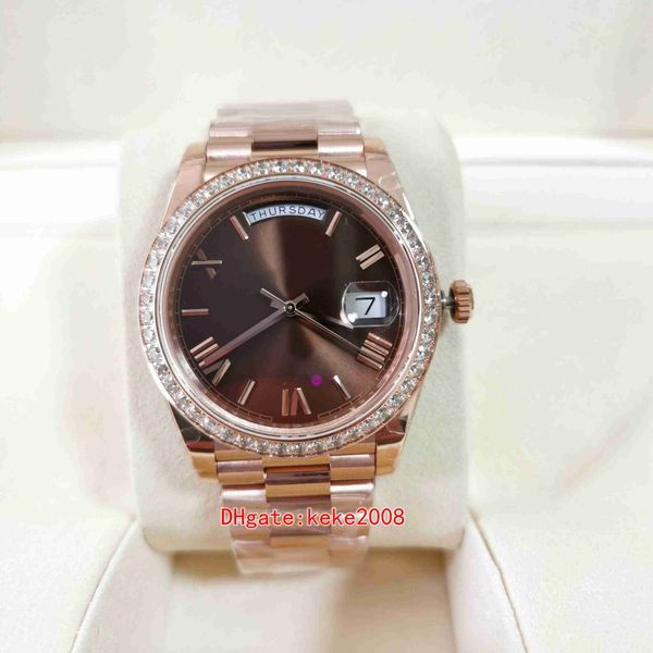 

bpf perfect quality men watches m228345rbr-0009 28345 40mm chocolate roman dial full diamond bezel sapphire rose gold automatic mechanical m, Slivery;brown