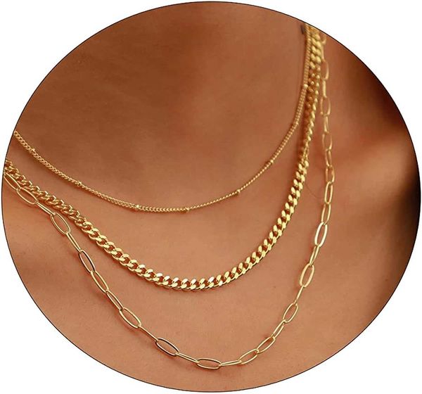

viromy dainty gold necklace for women 14k gold plated layered satellite necklaces trible layering paper clip chain link necklace everyday je, Silver