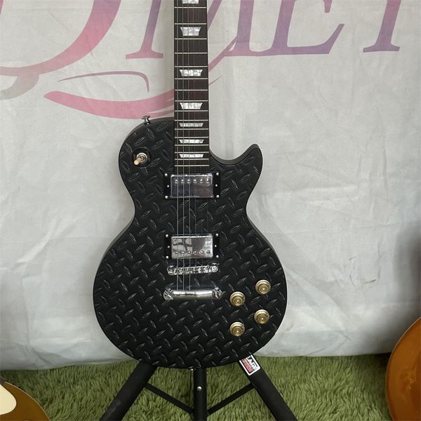 

quality custom black lp electric guitar yellow binding shipping quickly