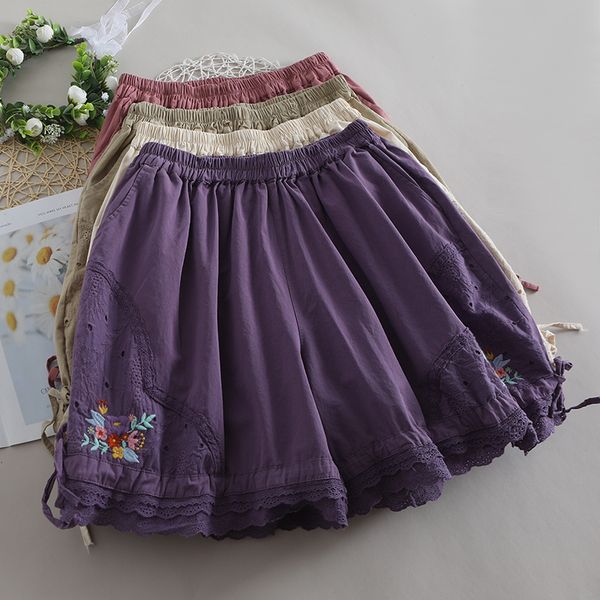 

skirts sweet mori embroidered short casual elastic waist shorts 230828, Black