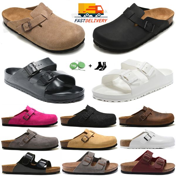 

designer boston clogs sandals slippers cork flat fashion summer leather slide favourite beach casual shoes women men arizona mayari, Black