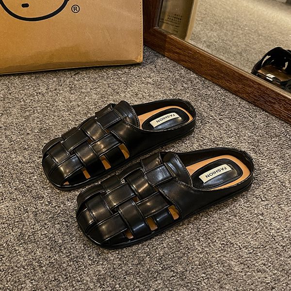 

kiss carver slippers female summer wear a slip-on new baotou roman half drag all casual muller flip-flops, Black