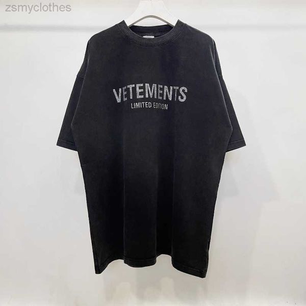 

men's t-shirts good quality oversized vetements limited edition flash drill fashion t-shirt men black vtm women vintage tees t shirt, White;black