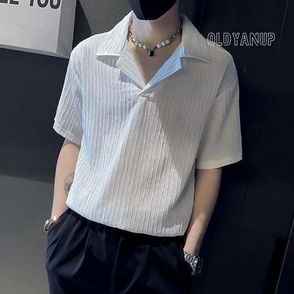 

men's dress shirts ice silk quick dry shirt men short sleeve lapel loose polo tshirts pullover summer fashion trend clothing for mens, White;black