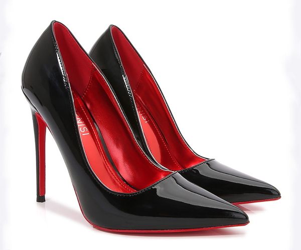 

dress shoes high heels pointed toe sandals 12cm classics thin heel fashion women wedding shoes genuine leather women's shoes large size, Black