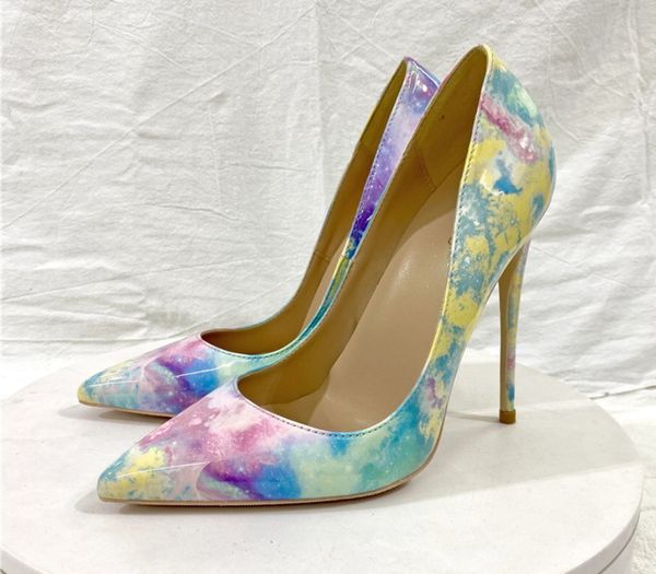

new fashion high heels single shoes women's pointed thin heels graffiti high heels women's shoes large size 35-46, Black