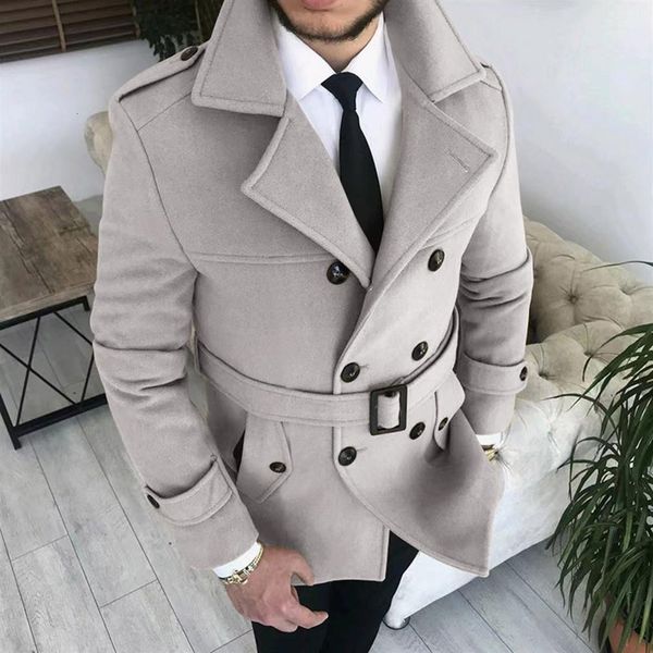 

men's trench coats men woolen jacket long sleeves male keep warm windproof turndown collar outerwear coat for school 230828, Tan;black