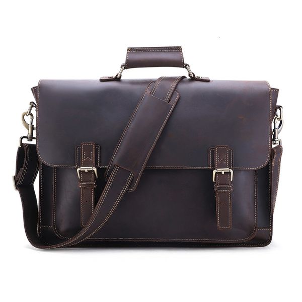 

lapbags crazy horse leather large briefcases male messenger bag vintage men's genuine briefcase business travel 230829