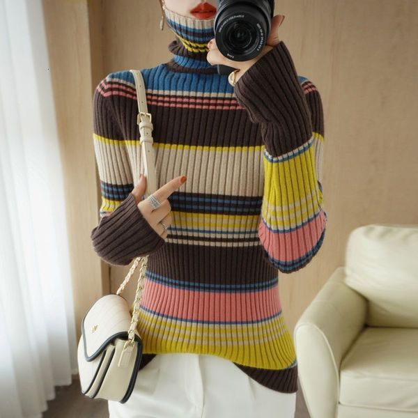 

women's sweaters korean allmatch contrast color turtleneck for female autumn winter long sleeve slim knitted pullover's clothing 2, White;black
