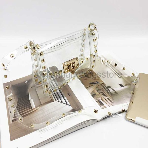

shoulder bags fashionable transparent summer popular rivet handbag buckle small square bag outdoor messenger bagstylishhandbagsstore