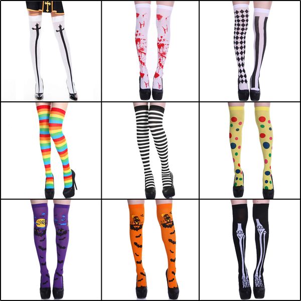 

socks hosiery child women girls halloween costumes cosplay accessories stockings black white stripe clown nun bat print umorden 230829