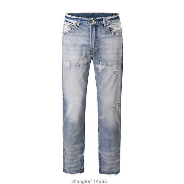 

hole ripped washed mens jeans denim trousers straight oversized baggy streetwear jeans pants, Blue