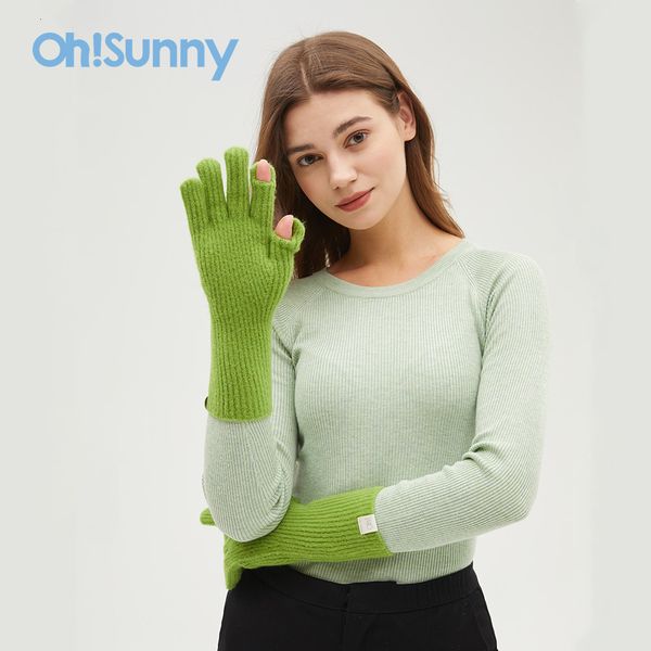 

mittens ohsunny warm winter gloves knitted fingerless outdoor windproof touch screen opening design driving cycling 230828, Blue;gray