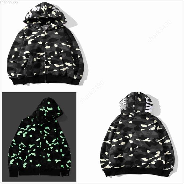 

designer hoodies zip hoodie mens hoodie shark luminous camouflage hoody pullover sweatshirts loose long sleeve hooded jumper sports clothing, Black