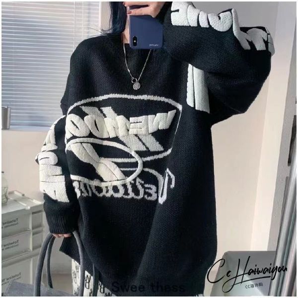 

women's sweaters autumn winter knitted sweater women korean vintage casual punk loose harajuku letter print gothic pullover female stre, White;black
