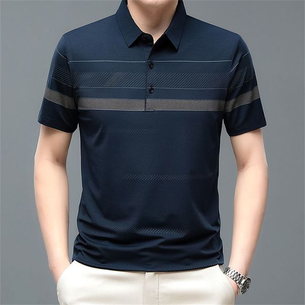 

men's polos arrival polo shirts for men 2023 summer striped print business tshirt regular short sleeve turndown collar t shirt 230828, White;black