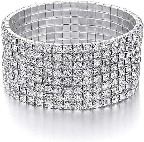 

zealmer sparkle multicolor rhinestone stackable stretch bracelets for women, Silver