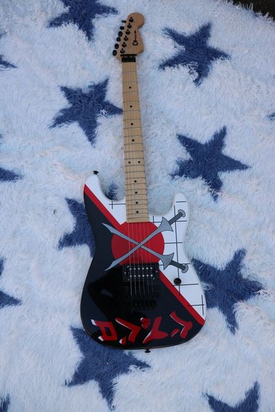 

custom black electric guitars sword inlay double shake maple fretboard black