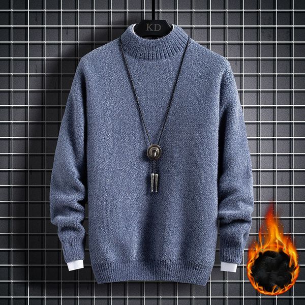 

mens sweaters mens autumn winter solid color pullover plus velvet warm knit sweater stretch slim fashion bottoming shirt 230828, White;black