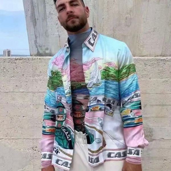 

men's casual shirts casa silk shirt style formula racing driver gradient landscape silk long sleeve shirt s-xl 230829, White;black