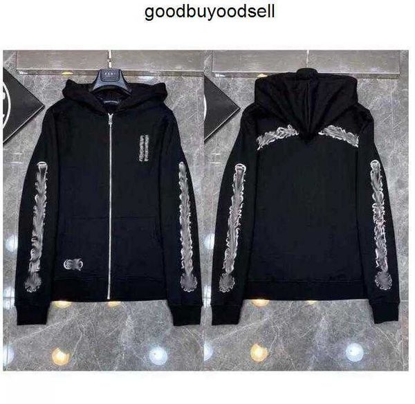 

classic fashion luxury mens zipper ch hoodies designer horseshoe sanskrit cross print pullover hooded sweatshirts sweater woman loose jackts, Black